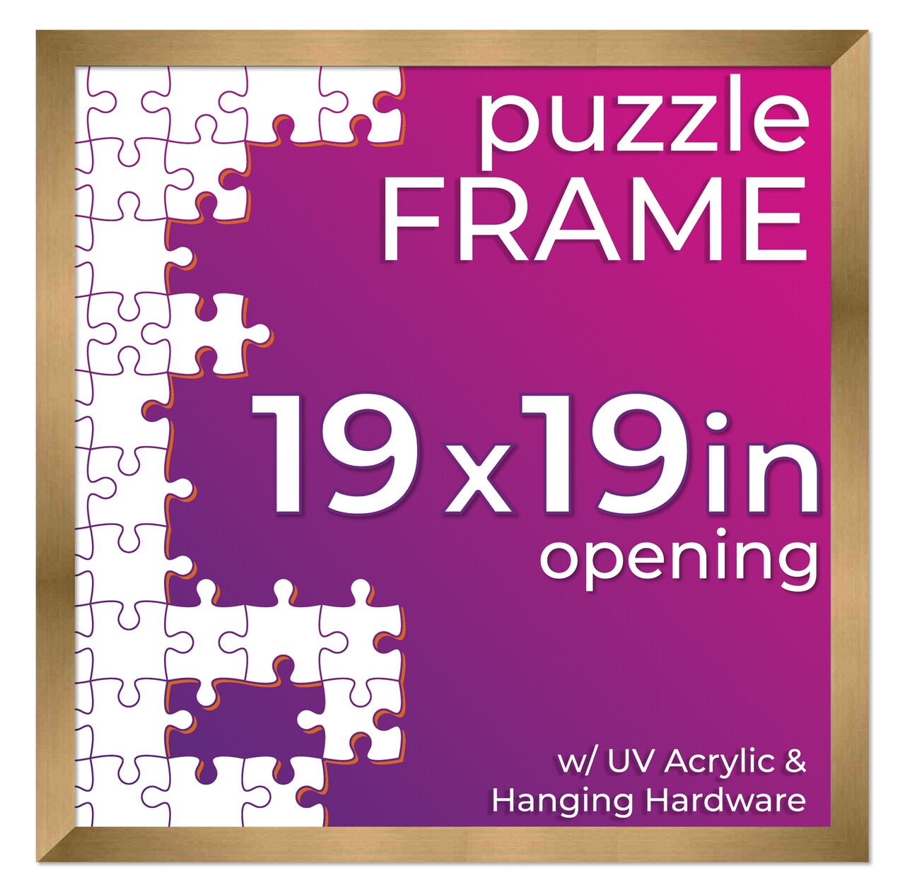 19x19 Jigsaw Puzzle Frame Kit - Kit Includes Puzzle Glue Sheets, Bronze Wood Puzzle Frame, UV Acrylic, Backing,, Hanging Hardware